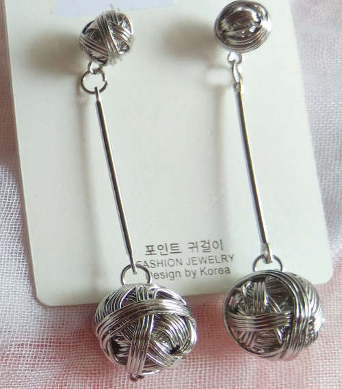 Earring,dangle earring with hand crafted balls in silver color