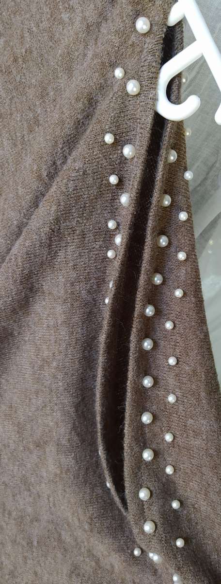 Lady's winter poncho with white pearls, one size fits all