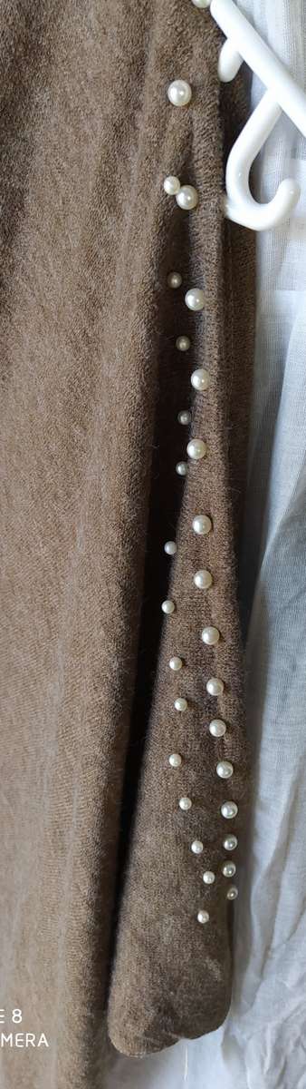 Lady's winter poncho with white pearls, one size fits all