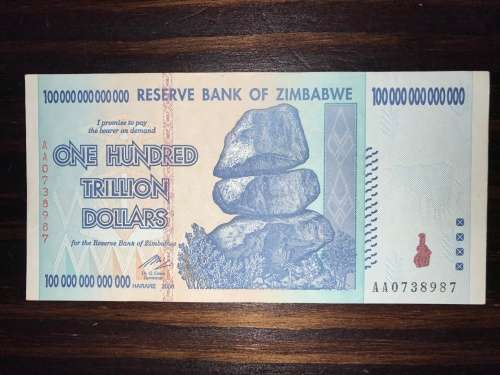Zimbabwe Dollar Collection including low AA 100 Trillion Dollar Note