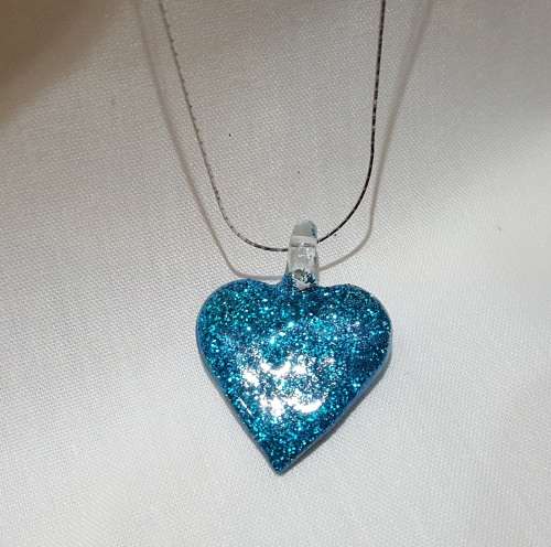 Turqouise glitter glass hear pendant