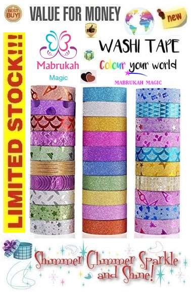 BACK TO SCHOOL*20 ON AUCTION*30 M STUNNING PACK OF 10 GLITTER PLAIN/PATTERN WASHI TAPES*BID PER PACK