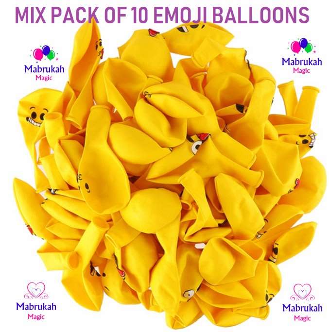 *LOW SHIPPING TOO**MIX PACK OF 10 EMOJI BALLOONS***FUN DEAL!!!BID PER PACK OF 10!!!