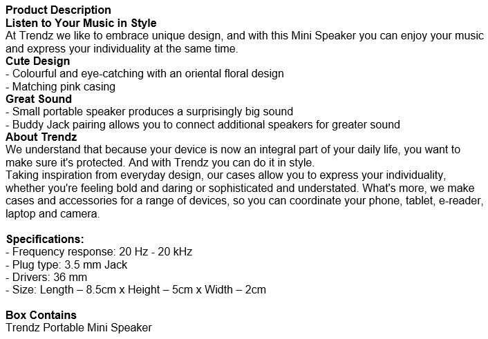 ***TRENDZ PORTABLE MINI SPEAKER***LAST 1 IN STOCK***TESTED & CHARGED*