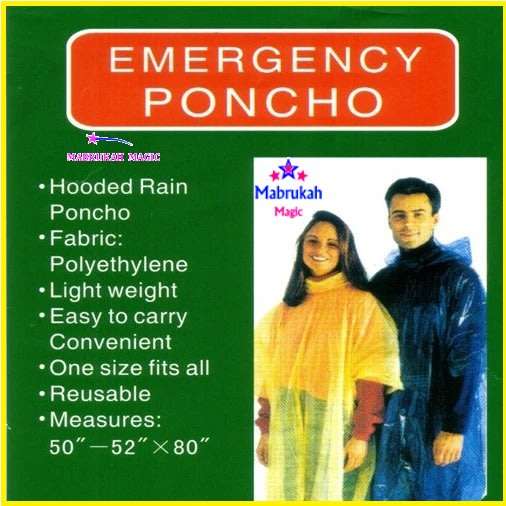 *EMERGENCY PONCHO*KEEP DRY*COLORS AS PER STOCK*BUY PER ITEM*