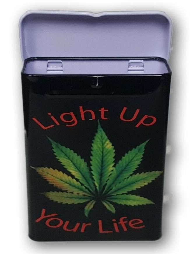 **LAST 2 ON AUCTION**Light UP Your Life Leaf Design Tobacco Cigarette Stash Tin Box***BID PER ITEM**