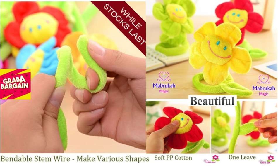 *CLEARANCE*25 ON AUCTION*ADORABLE PLUSH SMILEY FACES FLOWERS WITH BENDABLE STEM*BID PER FLOWER*