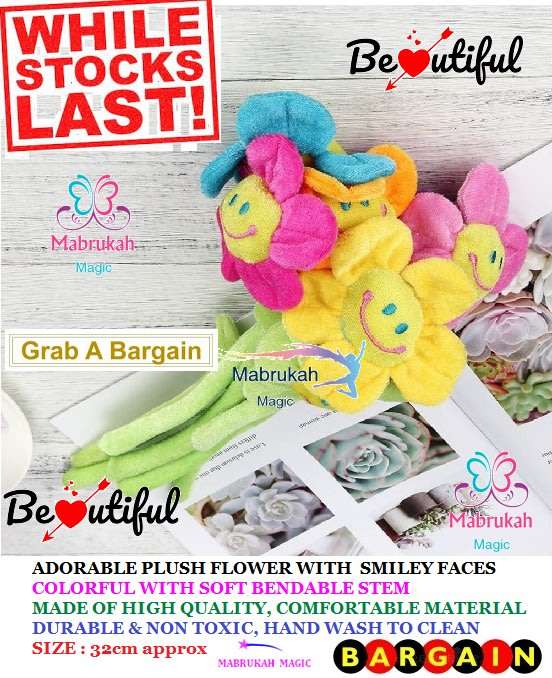 *CLEARANCE*25 ON AUCTION*ADORABLE PLUSH SMILEY FACES FLOWERS WITH BENDABLE STEM*BID PER FLOWER*