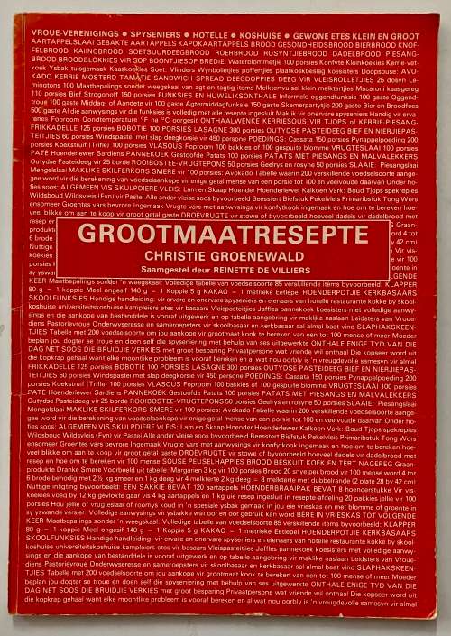 Grootmaatresepte - Christie Groenewald. SKAARS Sagteband, 2e druk. 1987