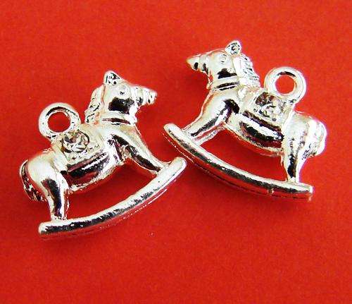 10.5mm Shiny Silver Rocking Horse Charm with Diamante