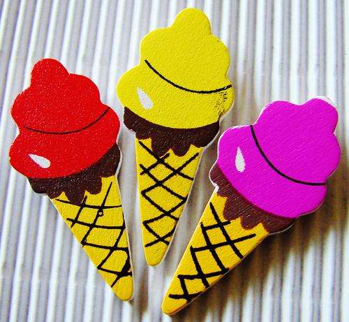 Set of Wood-Cut Ice Cream Embellishments (3 Pieces per Set)