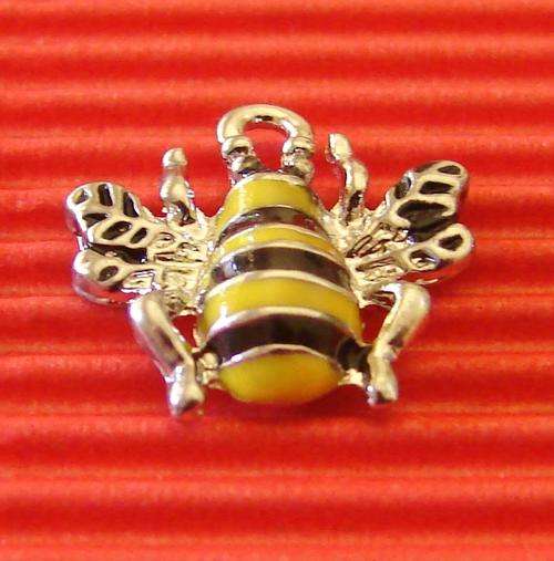 16mm Bumblebee Charm, Yellow and Black with Silver Detail