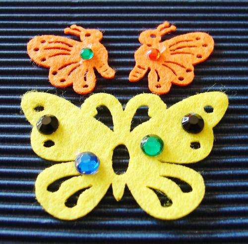 Set of Orange (25mm) & Yellow (55mm x 35mm) Felt Butterfly Embellishments (3 Pieces per Set)