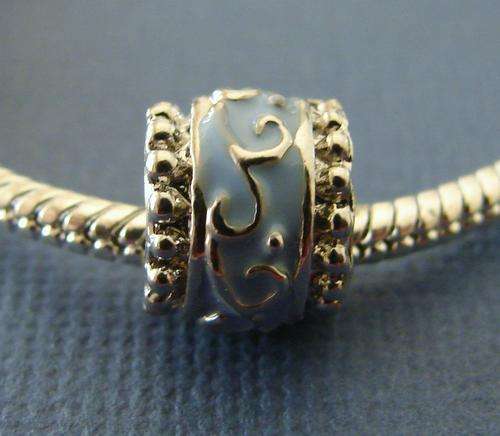 Bead Charm, Silver and Light Blue Swirl - Fits most Euro and similar style Bracelets