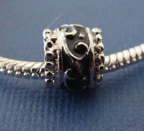 Bead Charm, Silver and Black Swirl - Fits most Euro and similar style Bracelets