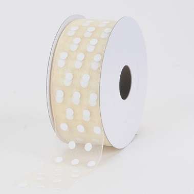 10mm Ivory Organza Ribbon with Polka Dots (Sold by the Meter)