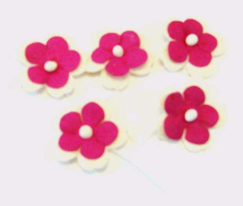 HAND MADE PINK AND WHITE PAPER FLOWERS WITH STEMS  PACKET OF 5 FLOWERS