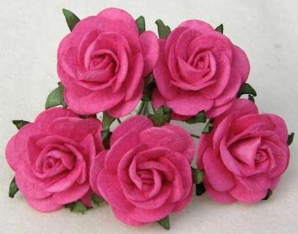 20mm Deep Pink Paper Roses - Sold in bunch of 10 pieces