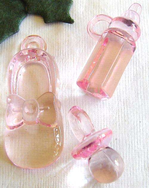 Set of PINK Baby Dummy, Bottle & Shoe Acrylic Embellishment/Charms