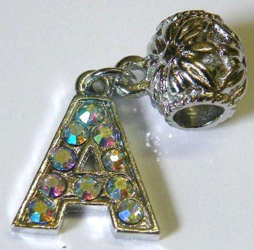 A Letter, Silver colour with rhinestones & bail (MANY OTHER LETTERS ALSO AVAILABLE)