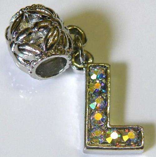 L Letter, Silver colour with rhinestones & bail (MANY OTHER LETTERS ALSO AVAILABLE)