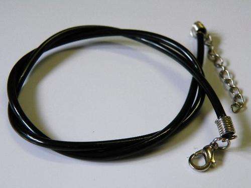 Synthetic cord with clasp and extender, Black gloss, 2.5mm thick, 45cm long (sold individually)