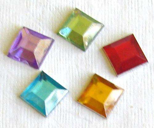 Square Rhinestones, Assorted Colours, 8mm (20 Pieces per Pack)
