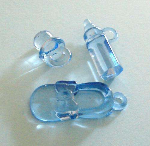 Acrylic Light Blue Dummy, Bottle & Shoe Charms