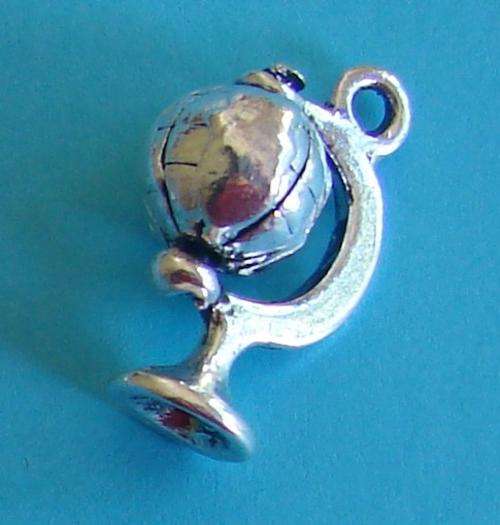 22mm Silver Metal Rotating Globe Charm