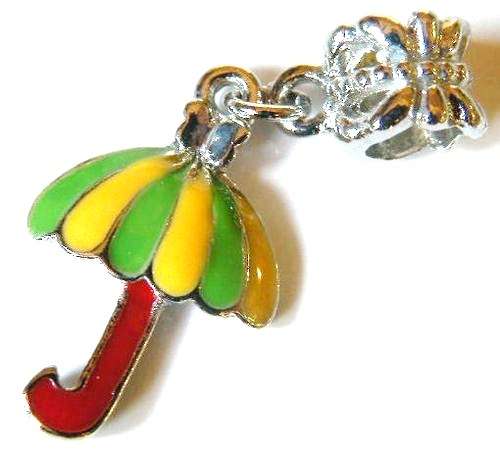 22mm x 14mm Multi-Colour Umbrella Dangle Charm with Silver Base