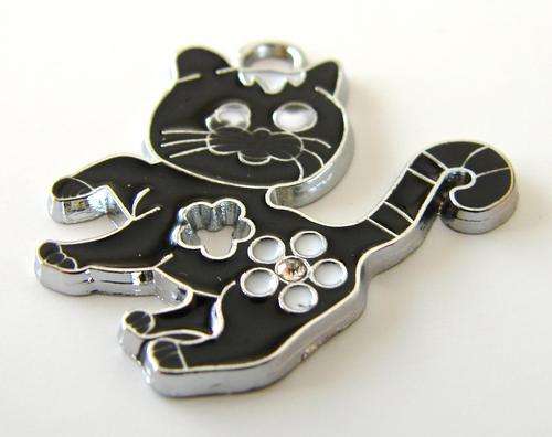25mm x 24mm Black Cat Charm with Rhinestones