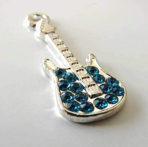 NEW - 31mmx12mm Rhinestone Guitar Charm (Assorted Random Colours - See All Colours Available Below)