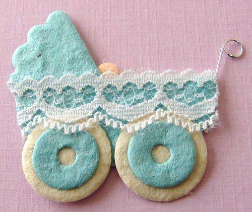 40mm x 45mm Blue Pram Mulberry Paper Embellishment