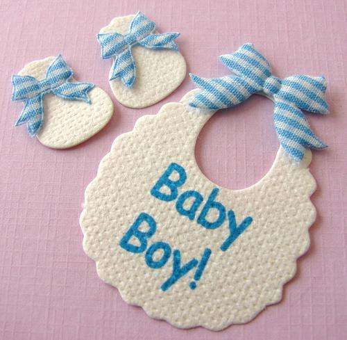 40mm x 35mm Blue & White Bib & Bootie Set Mulberry Paper Embellishment
