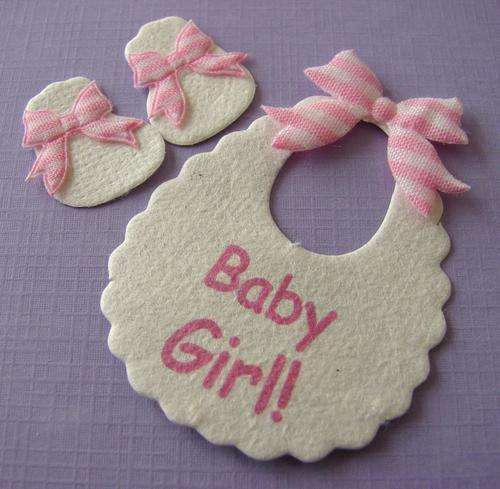 40mm x 35mm Pink & White Bib & Bootie Set Mulberry Paper Embellishment