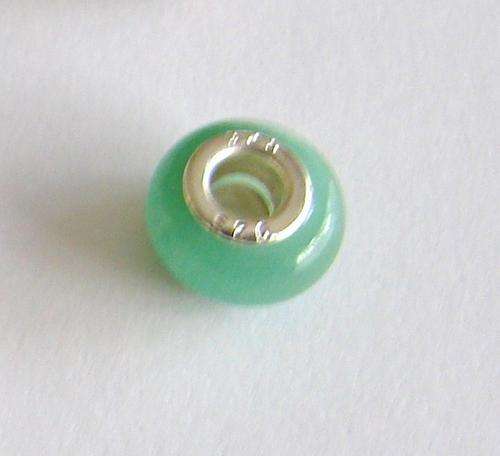 14mm x 8mm Light Green Cat's Eye Bead with 925 Sterling Silver Core Insert - 5mm Hole