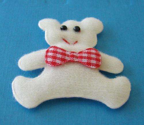 45mm x 45mm White Teddy Fabric Embellishment with Bowtie