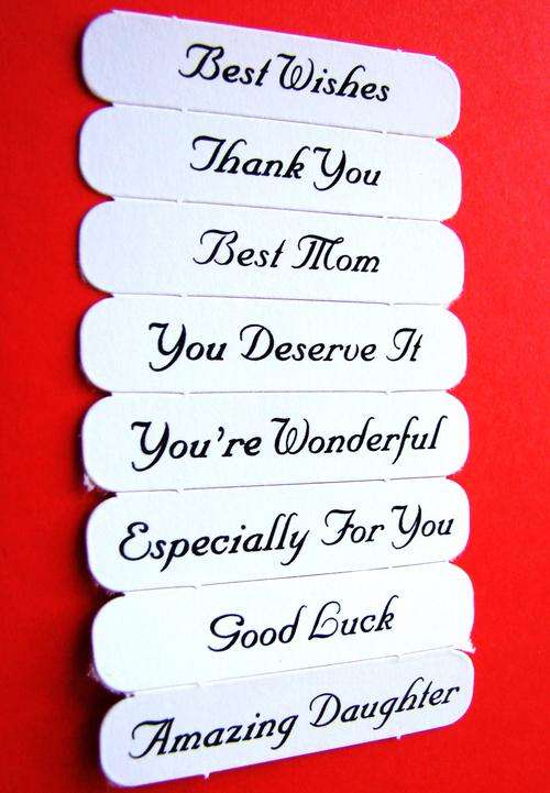 45mm x 10mm Acid Free Die-Cut Assorted Message Tags No. 5 (Sold in Pack of 8 Tags)