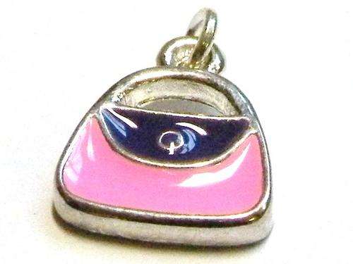 14mm Pink & Purple Handbag Charm with Silver Base