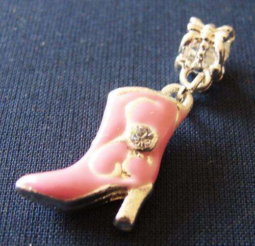 20mm Pink Boot Dangle Charm with Diamante - Fits Euro & Similar Style Necklaces & Bracelets