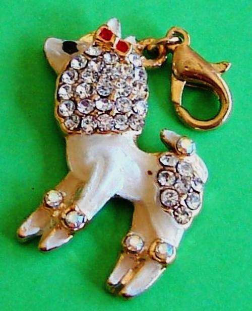 30mm x 20mm Poodle Dangle Charm with Diamante and Goldtone Clasp
