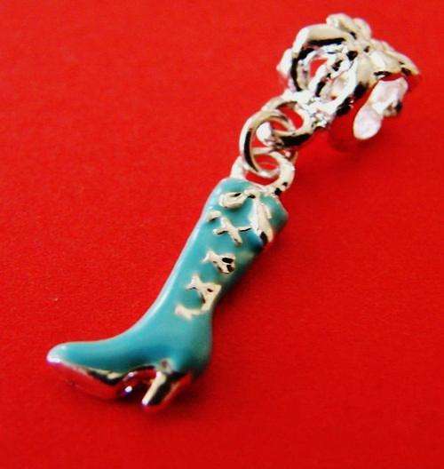 16mm x 6mm Light Blue Boot Dangle Charm with Silver Base