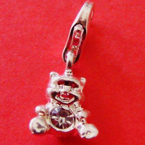 12mm Teddy Charm with Diamante Belly & Lobster Clasp