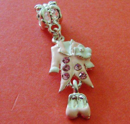 34mm Pink Dressing Gown and Slippers Dangle Charm - Fits Euro & Similar Style Bracelets