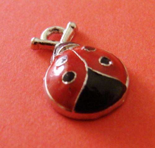 18mm Red & Black Ladybug Charm with Silver Base Colour