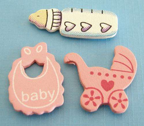 Wood-cut Set of Pink Baby Embellishments (3 Pieces per Set)