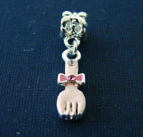 15mm x 6mm Pink Fork Dangle Charm