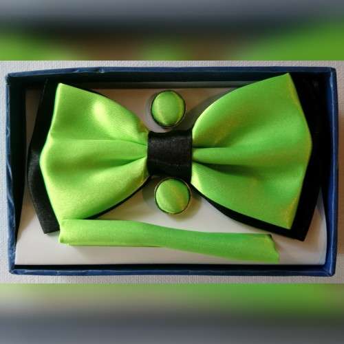 Green & Black Bowtie Cuffs and Hank Set