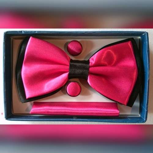 Pink & Black Bowtie Cuffs and Hank Set