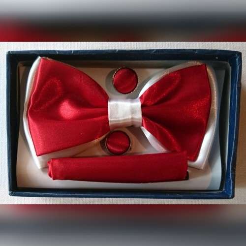 Red & White Bowtie Cuffs and Hank Set